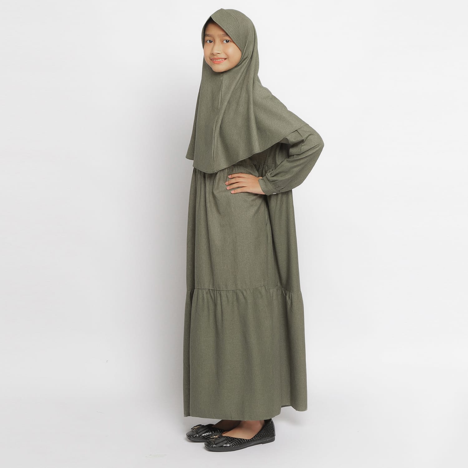 Gamis Srimbit Anak GA 03 Dark Green foto 3
