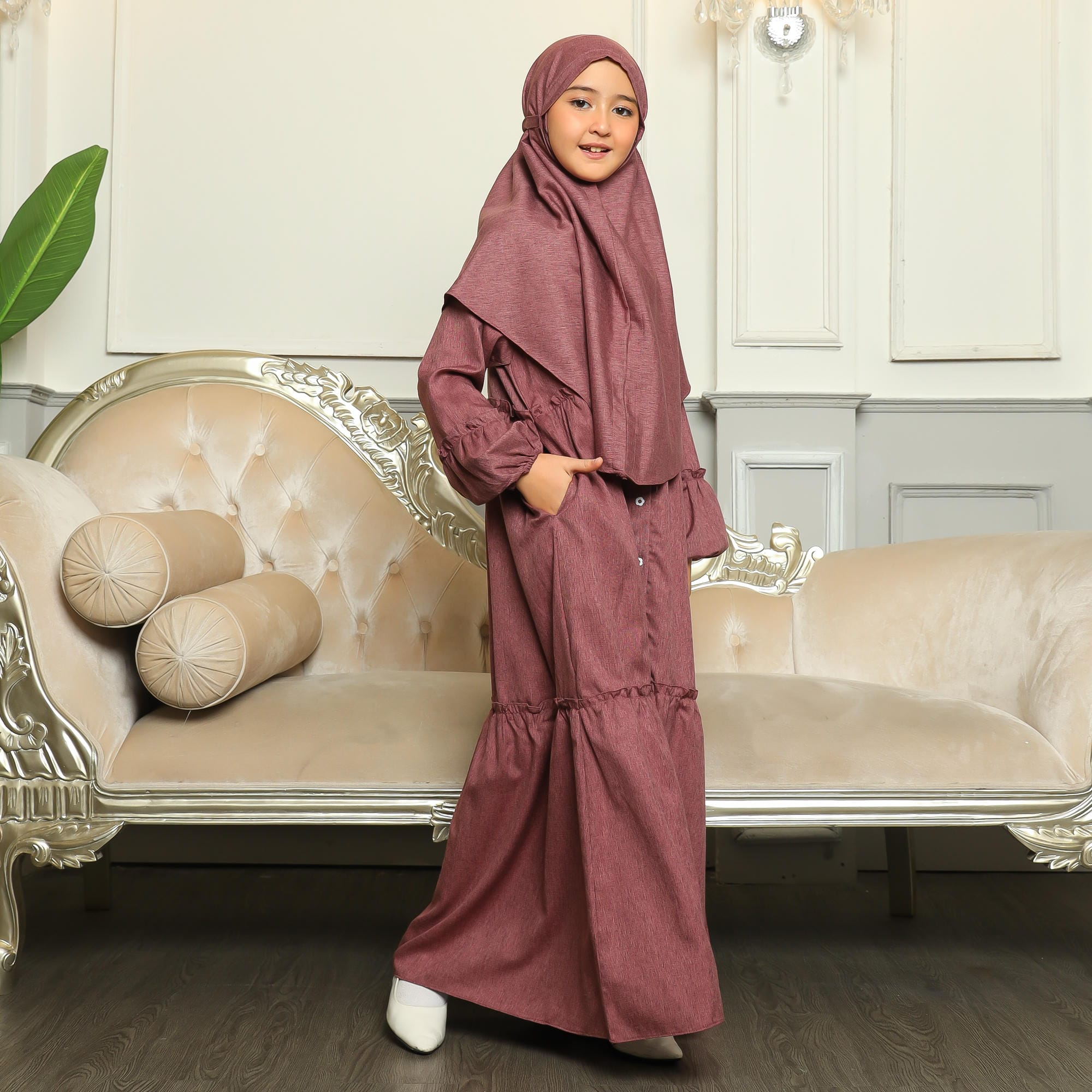 Gamis Srimbit Anak GA 04 Burgundy foto 2