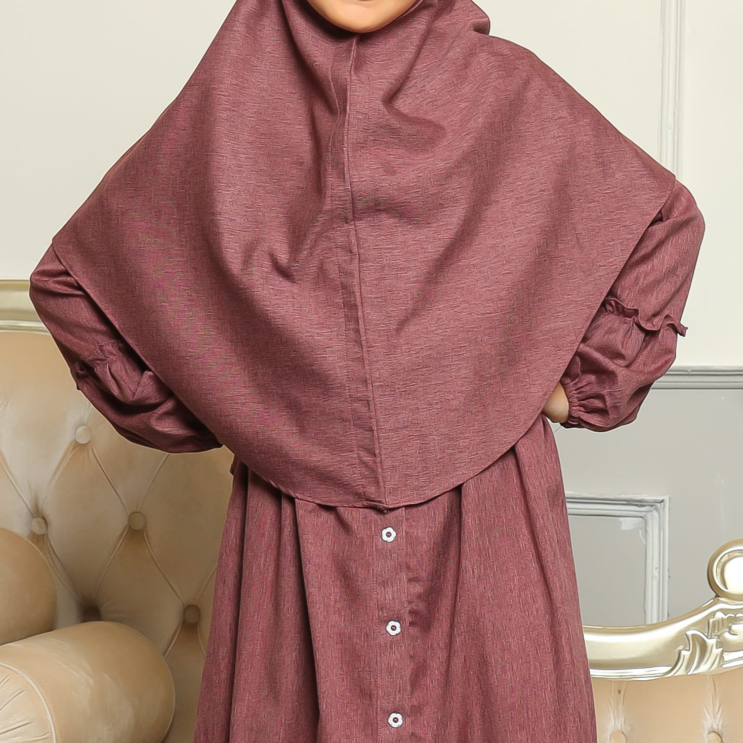 Gamis Srimbit Anak GA 04 Burgundy foto 4