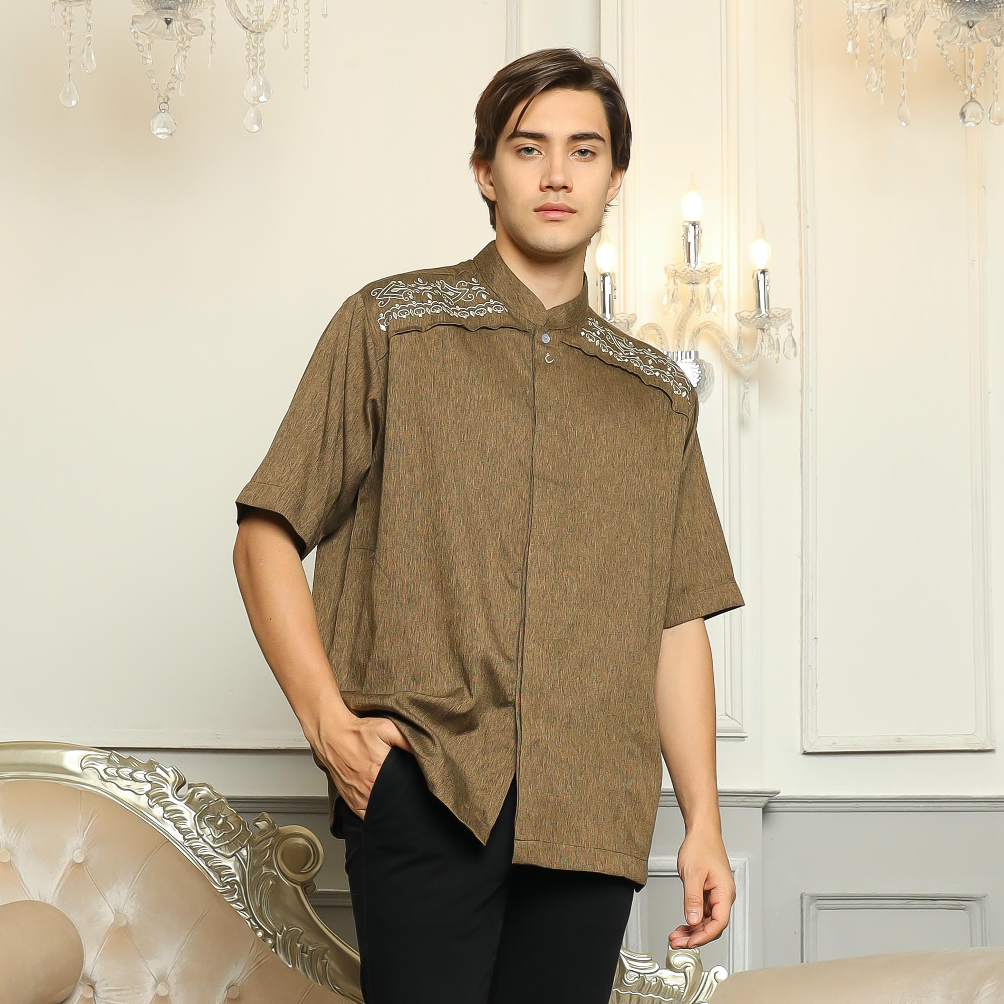 Baju Koko Sarimbit KK 37 Brown Lengan Pendek foto 2