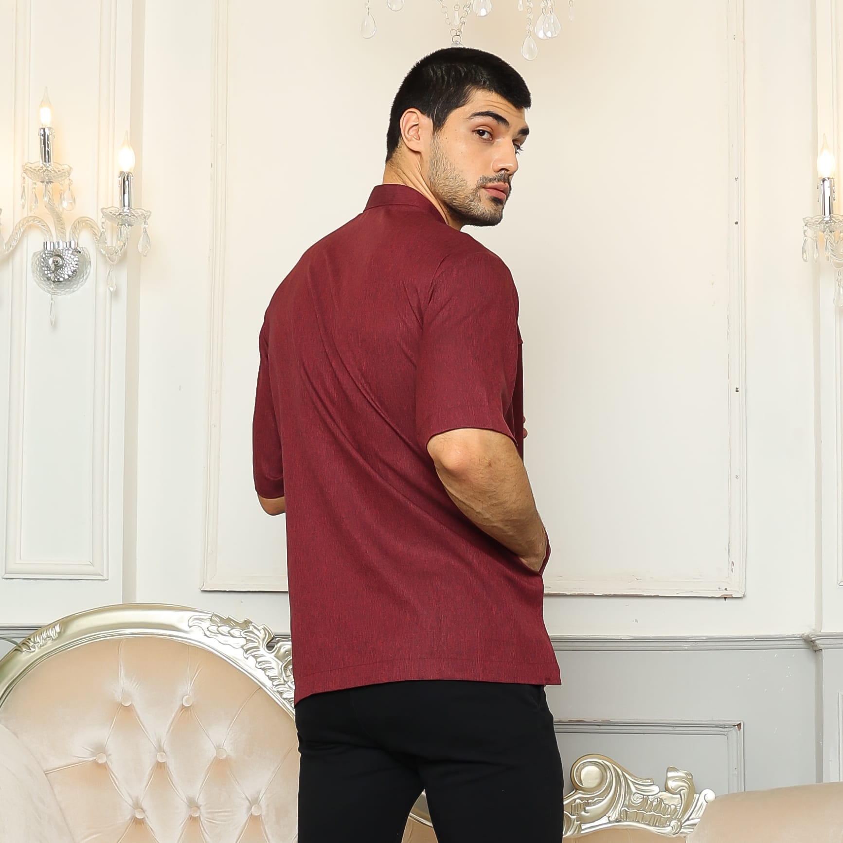 Baju Koko Sarimbit KK 38 Maroon Lengan Pendek foto 3