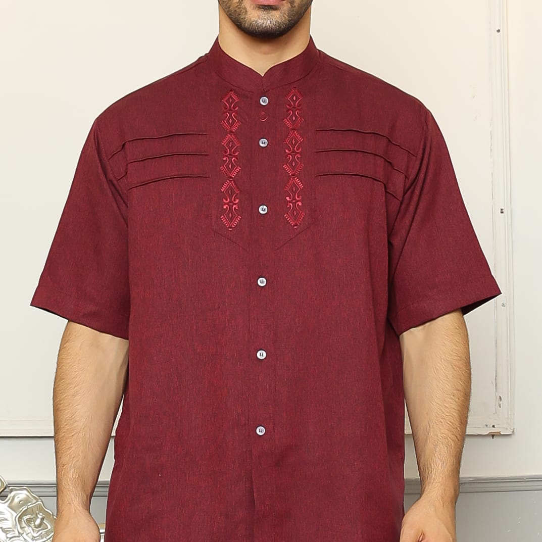 Baju Koko Sarimbit KK 38 Maroon Lengan Pendek foto 4
