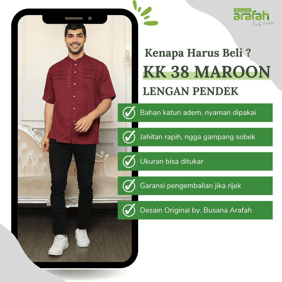 Baju Koko Sarimbit KK 38 Maroon Lengan Pendek foto 6
