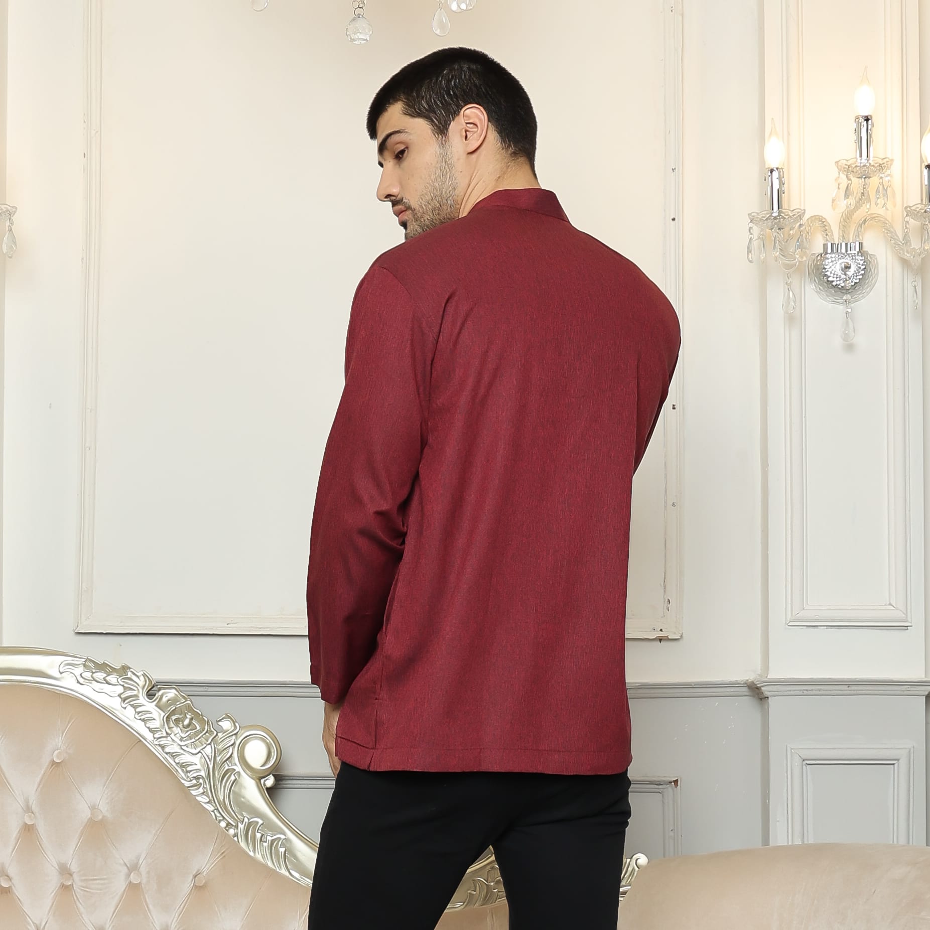 Baju Koko Sarimbit KK 38 Maroon Lengan Panjang foto 3