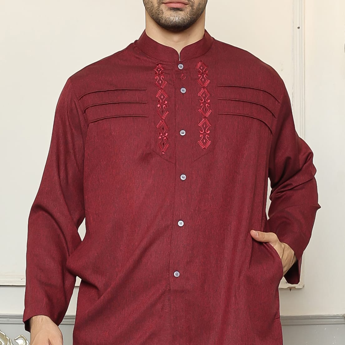 Baju Koko Sarimbit KK 38 Maroon Lengan Panjang foto 4