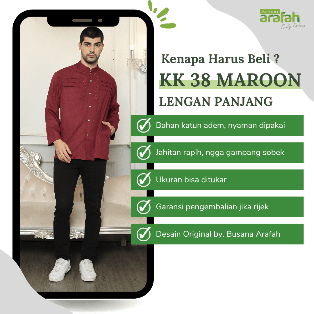 Baju Koko Sarimbit KK 38 Maroon Lengan Panjang foto 6