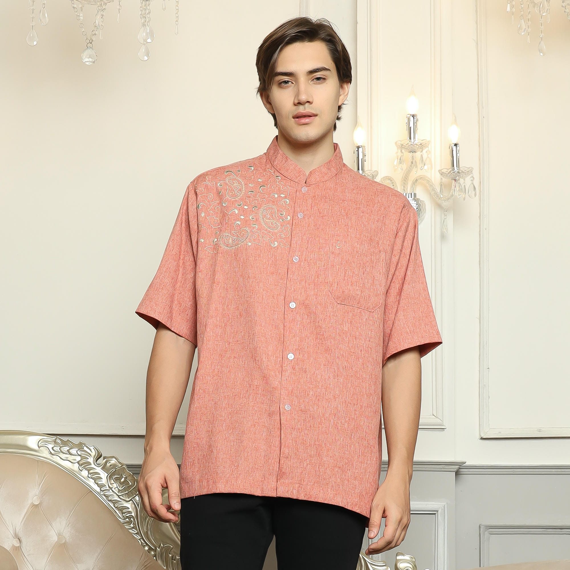 Baju Koko Sarimbit KK 40 Orange Lengan Pendek foto 2