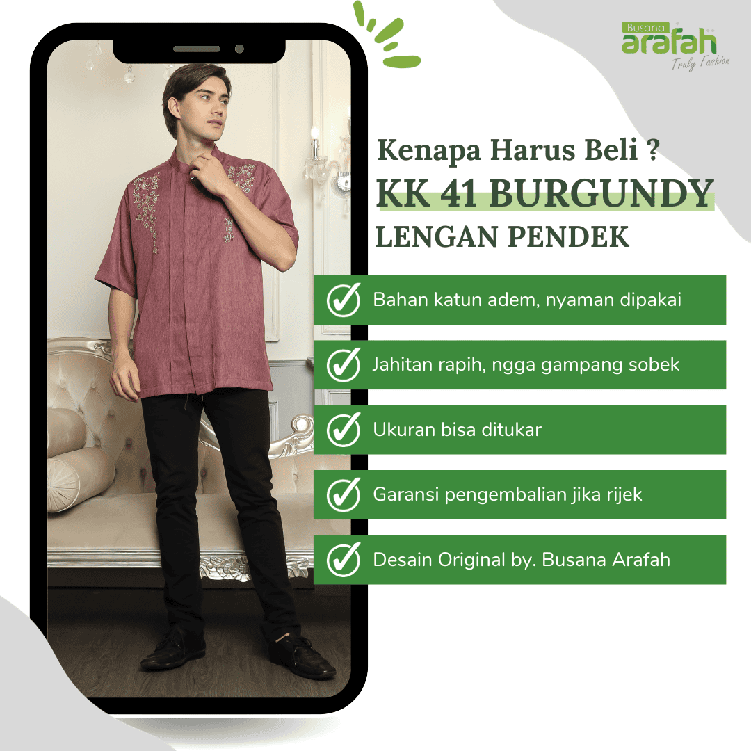 Baju Koko Sarimbit KK 41 Burgundy Lengan Pendek foto 4