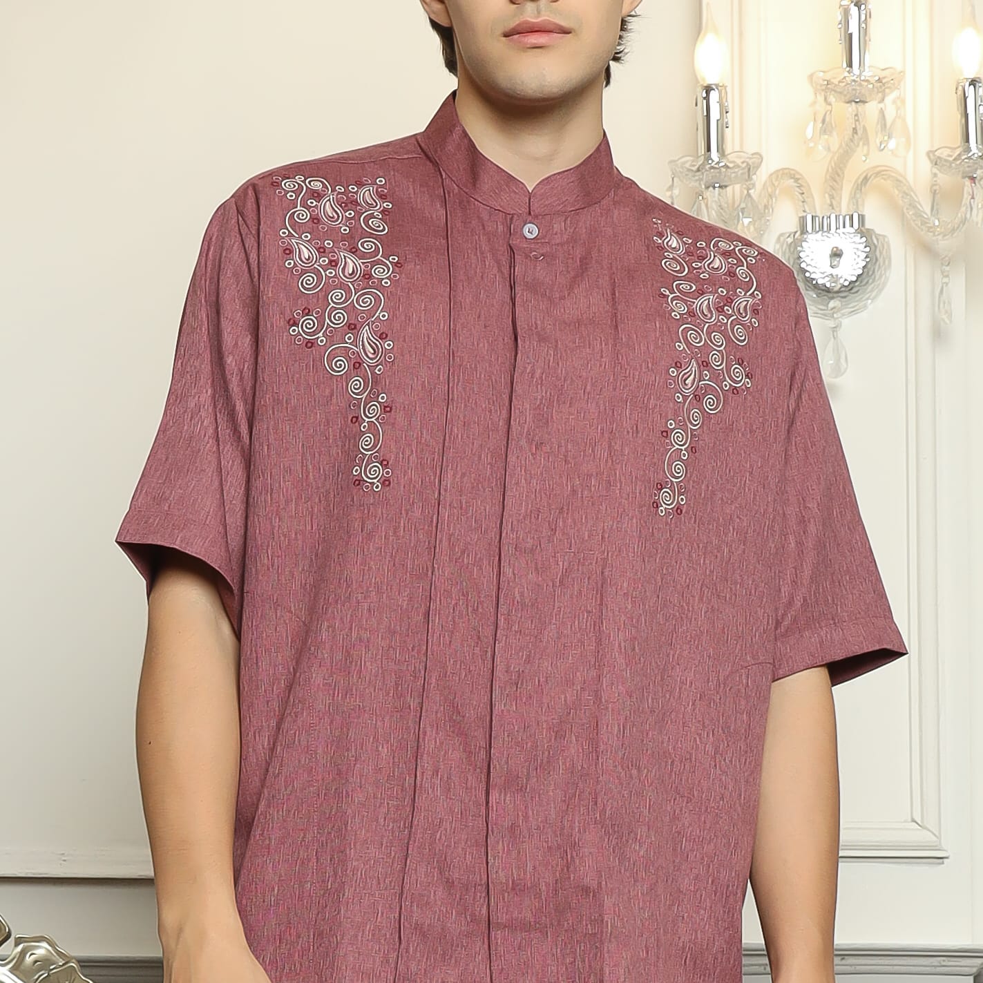 Baju Koko Sarimbit KK 41 Burgundy Lengan Pendek foto 6