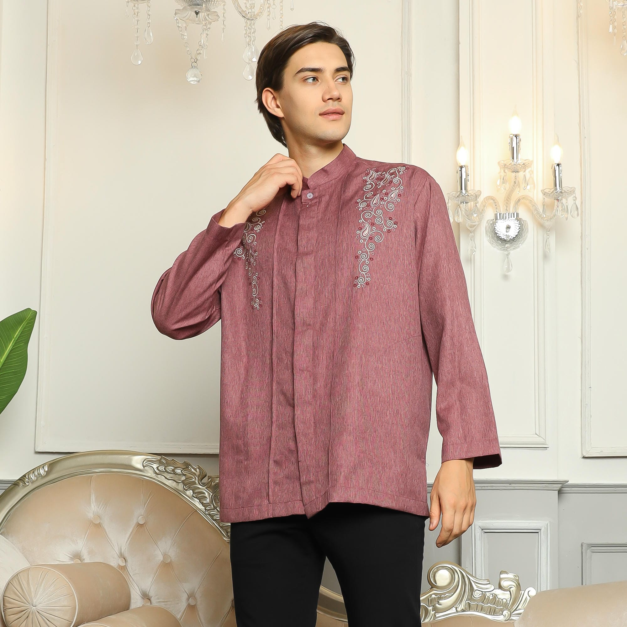 Baju Koko Sarimbit KK 41 Burgundy Lengan Panjang foto 2