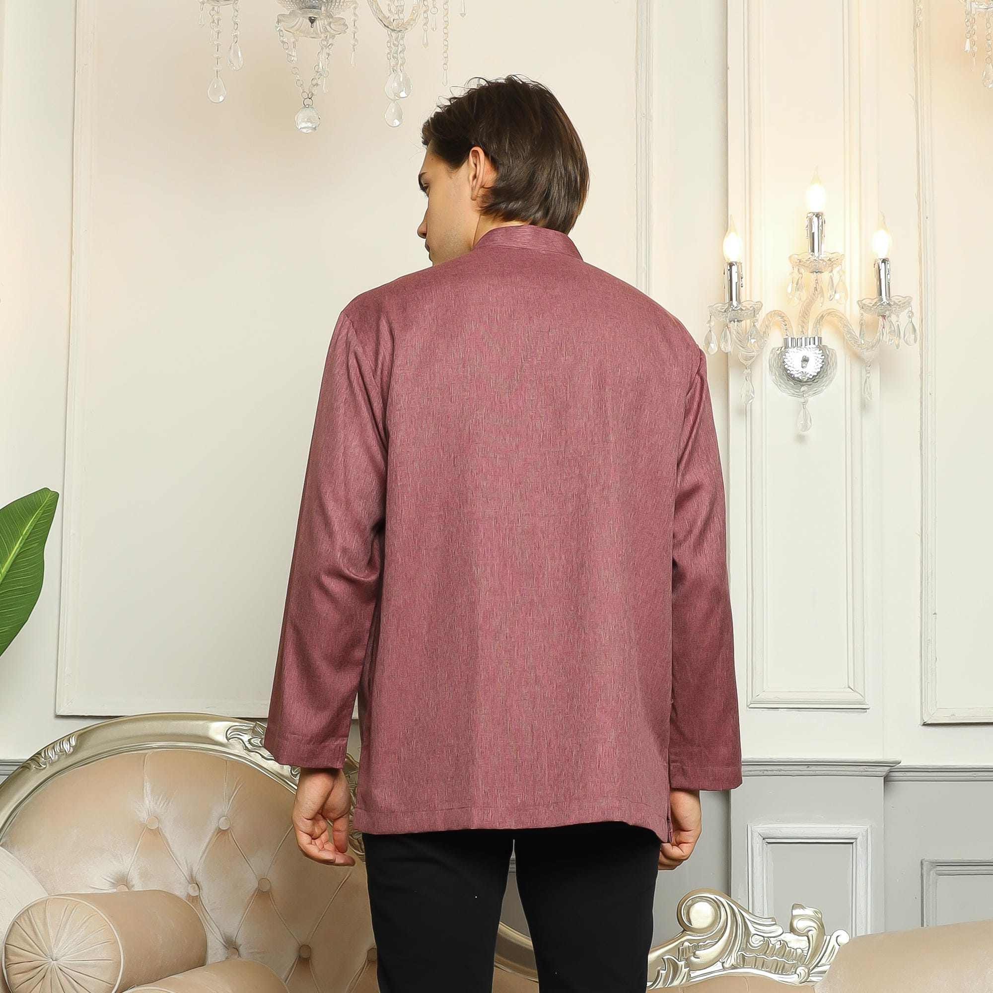 Baju Koko Sarimbit KK 41 Burgundy Lengan Panjang foto 3