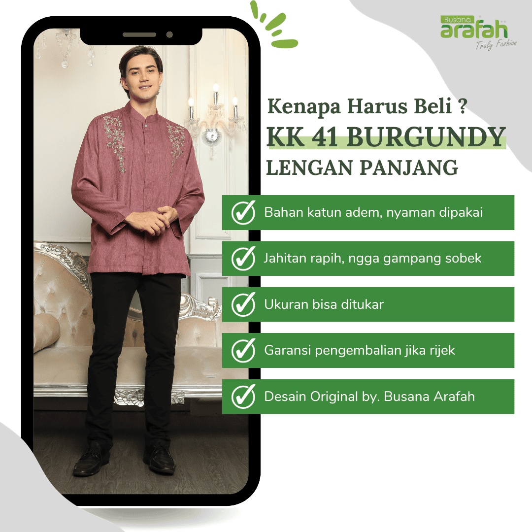 Baju Koko Sarimbit KK 41 Burgundy Lengan Panjang foto 4
