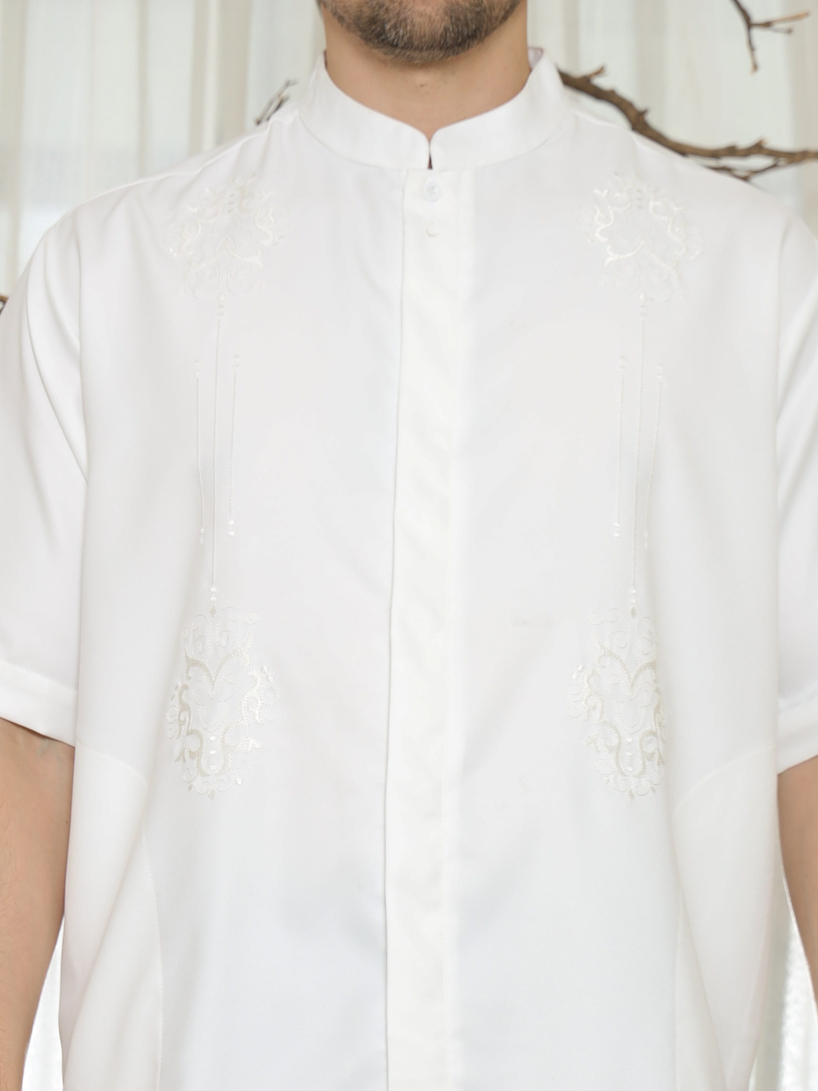 Foto produk Baju Koko Putih Tulang KK 47 White Lengan Pendek tampak 6