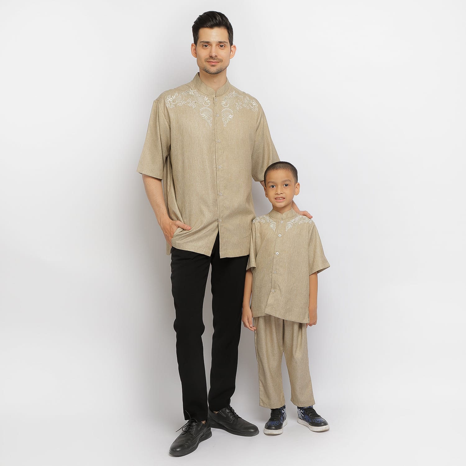 Baju Koko Anak Sarimbit KKA 32 Cream Lengan Pendek foto 2