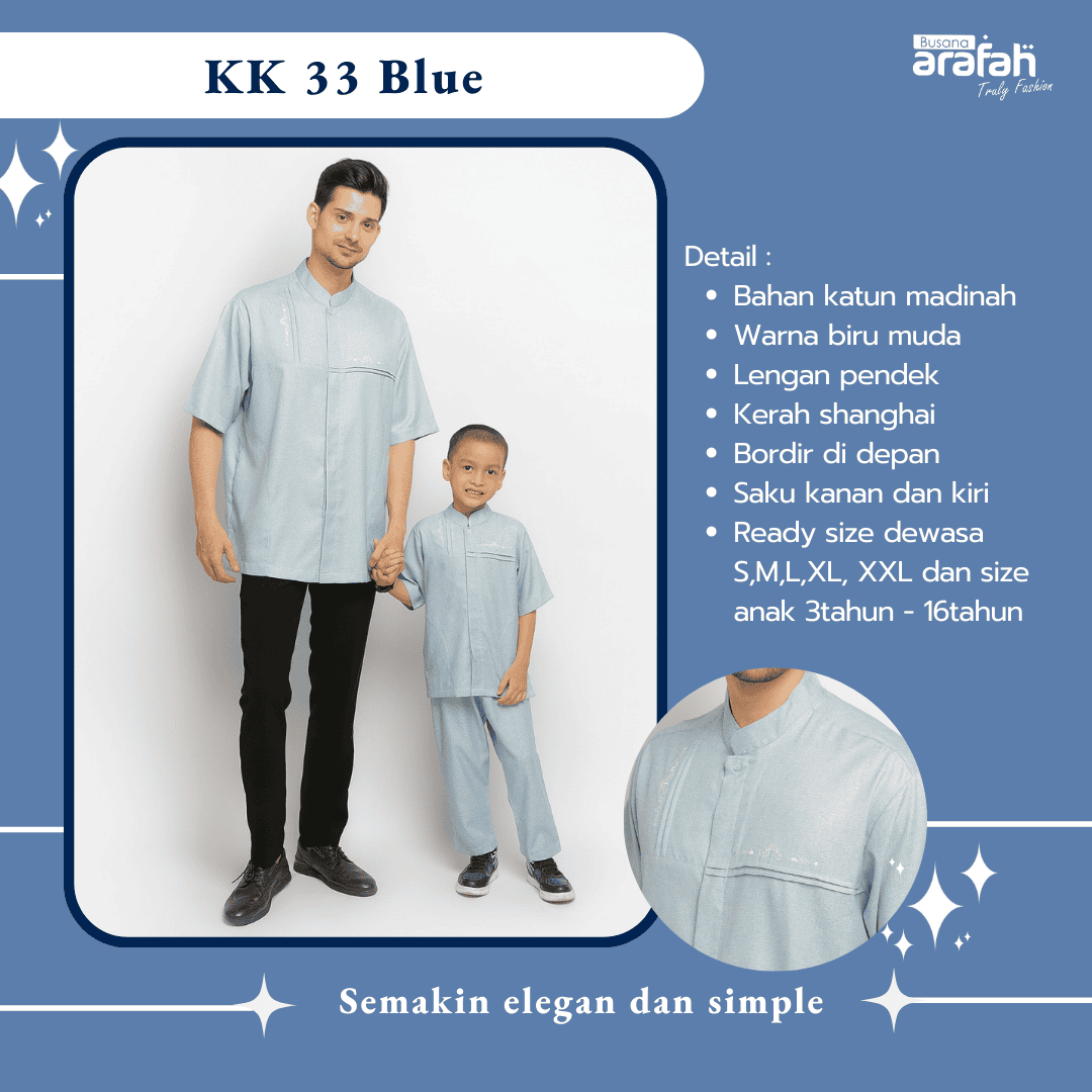 Baju Koko Anak Sarimbit KKA 33 Blue Lengan Pendek foto 3