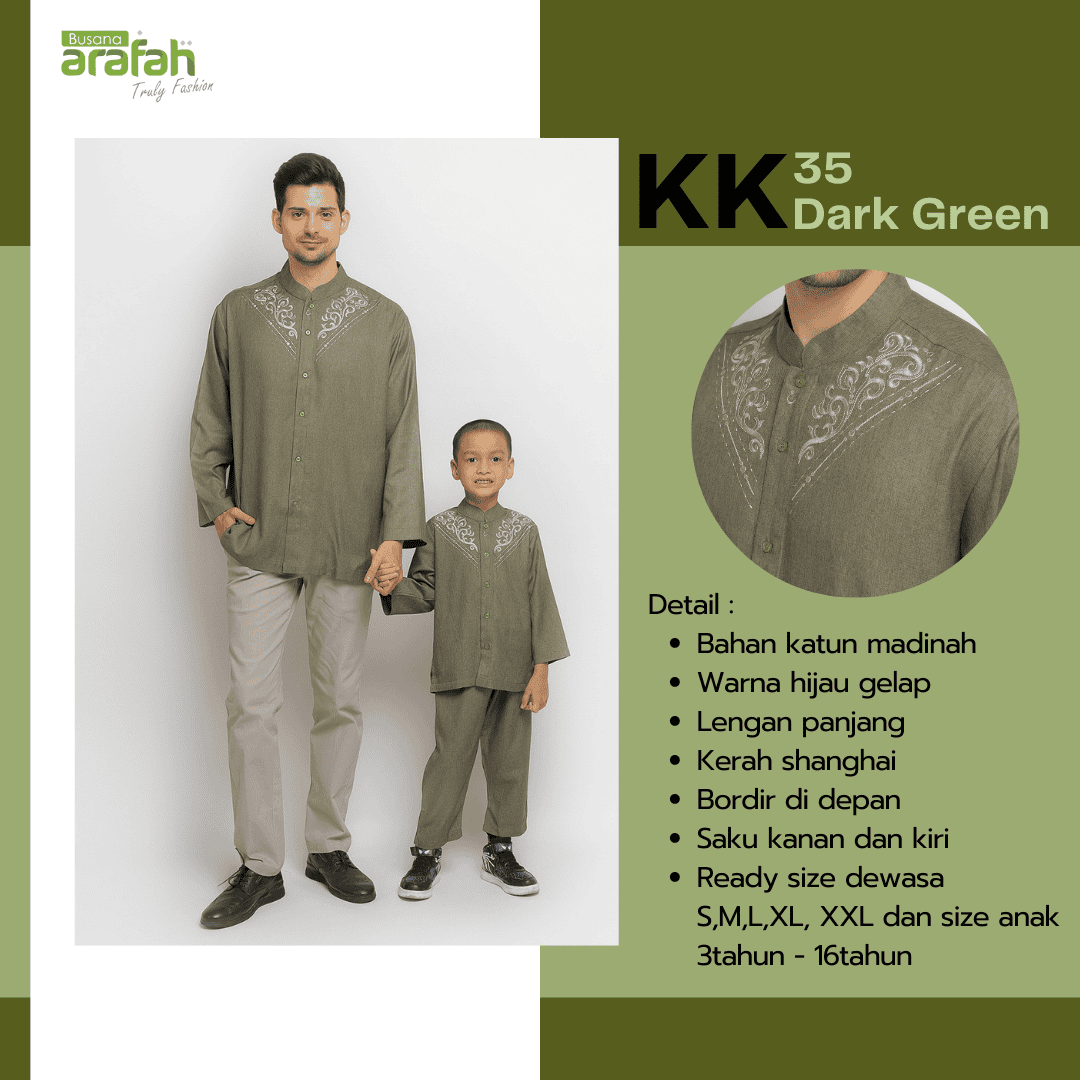 Baju Koko Anak Sarimbit KKA 35 Dark Green Lengan Panjang foto 3