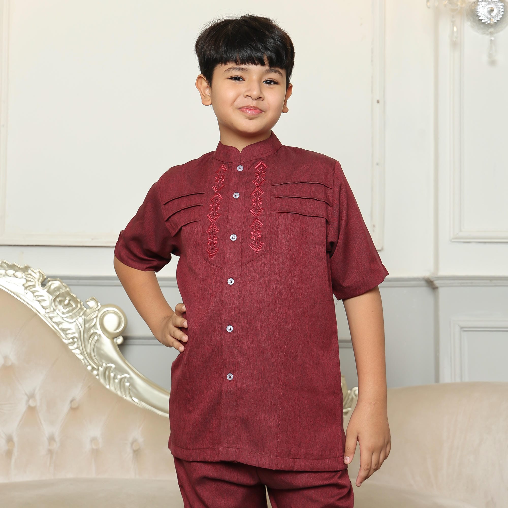 Baju Koko Anak Sarimbit KKA 38 Maroon Lengan Pendek foto 2