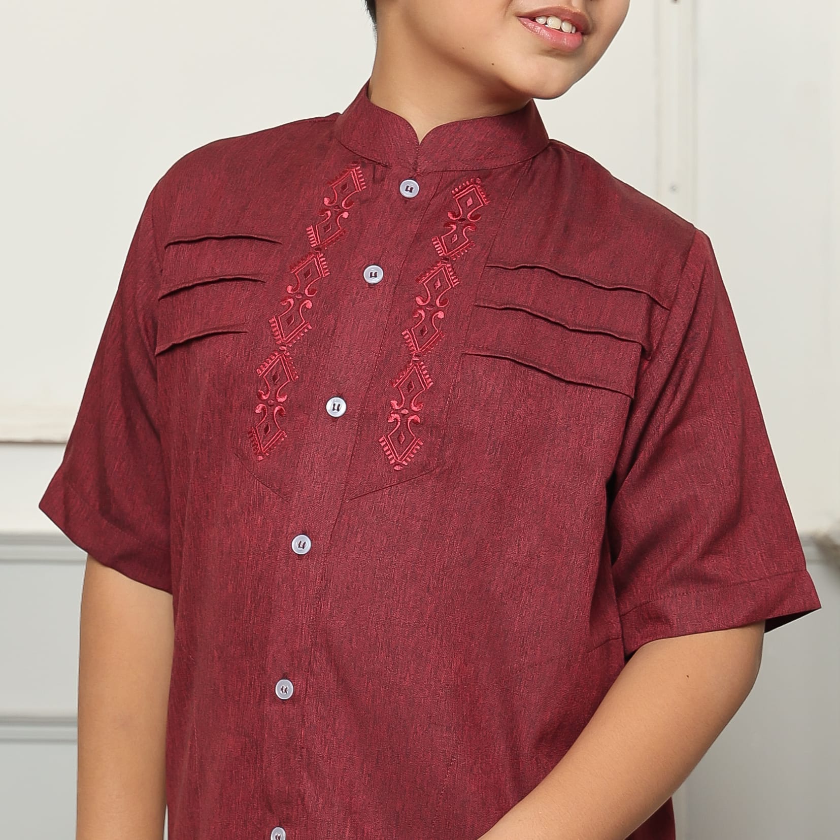 Baju Koko Anak Sarimbit KKA 38 Maroon Lengan Pendek foto 3