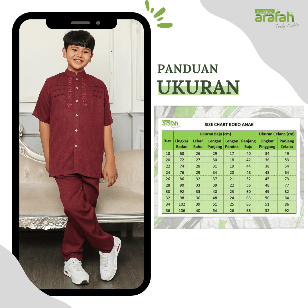 Baju Koko Anak Sarimbit KKA 38 Maroon Lengan Pendek foto 5