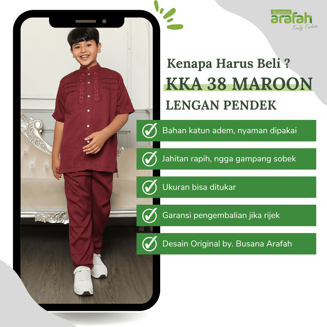 Baju Koko Anak Sarimbit KKA 38 Maroon Lengan Pendek foto 6