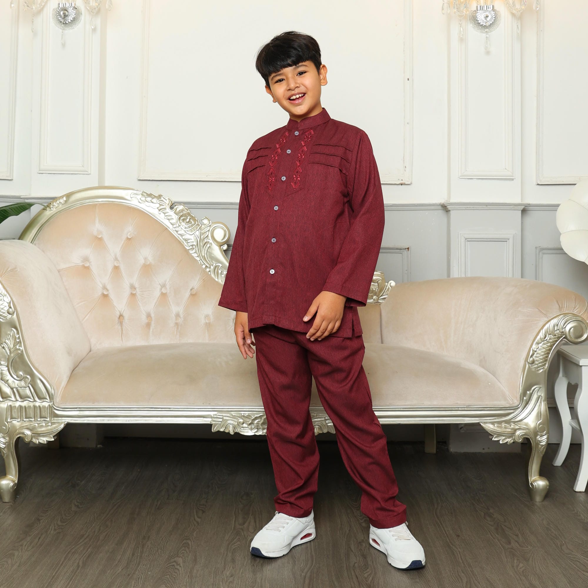 Baju Koko Anak Sarimbit KKA 38 Maroon Lengan Panjang foto 2