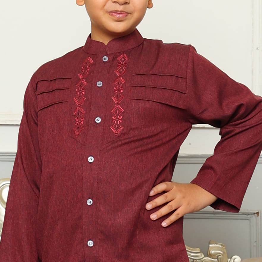 Baju Koko Anak Sarimbit KKA 38 Maroon Lengan Panjang foto 3
