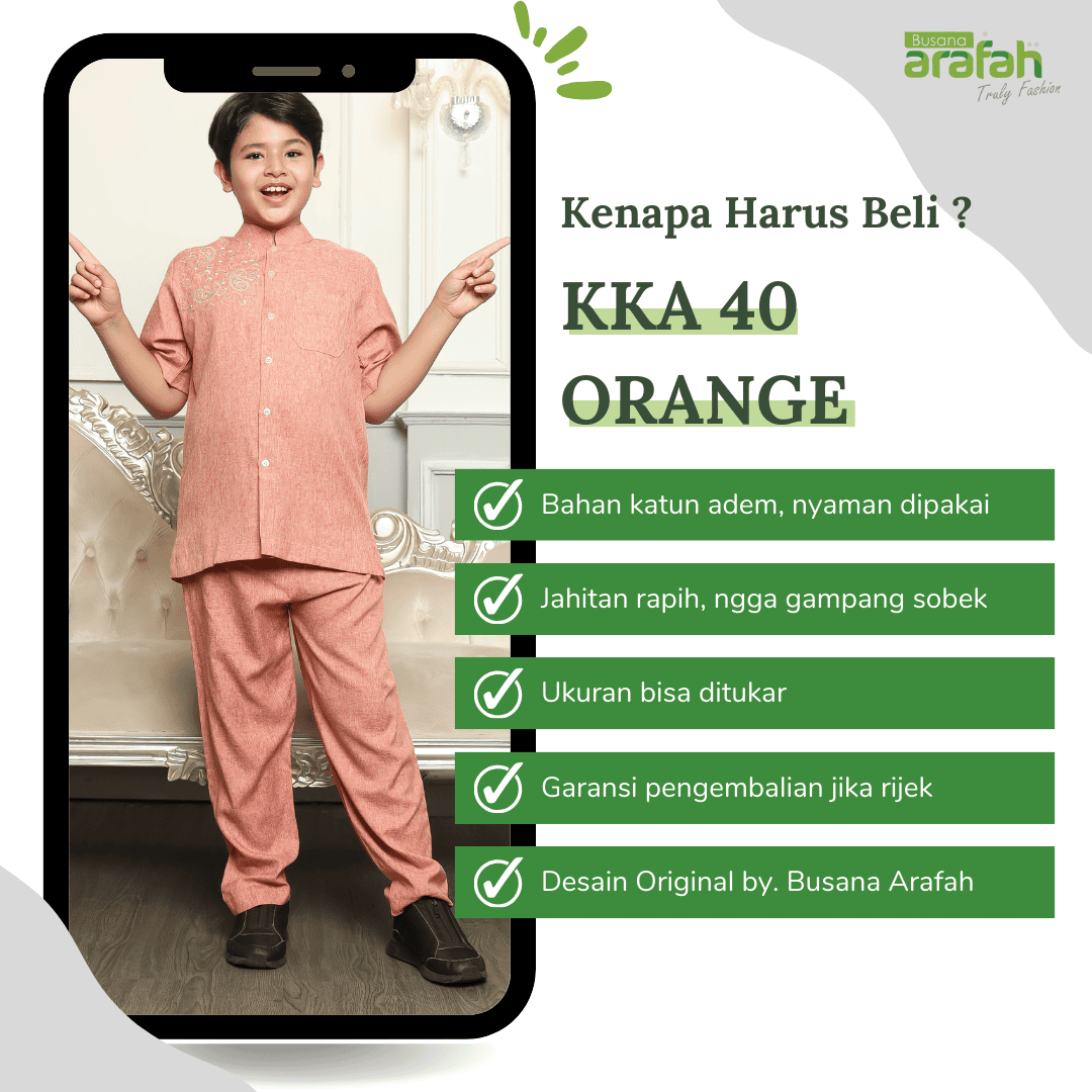Baju Koko Anak Sarimbit KKA 40 Orange  Lengan Pendek foto 5