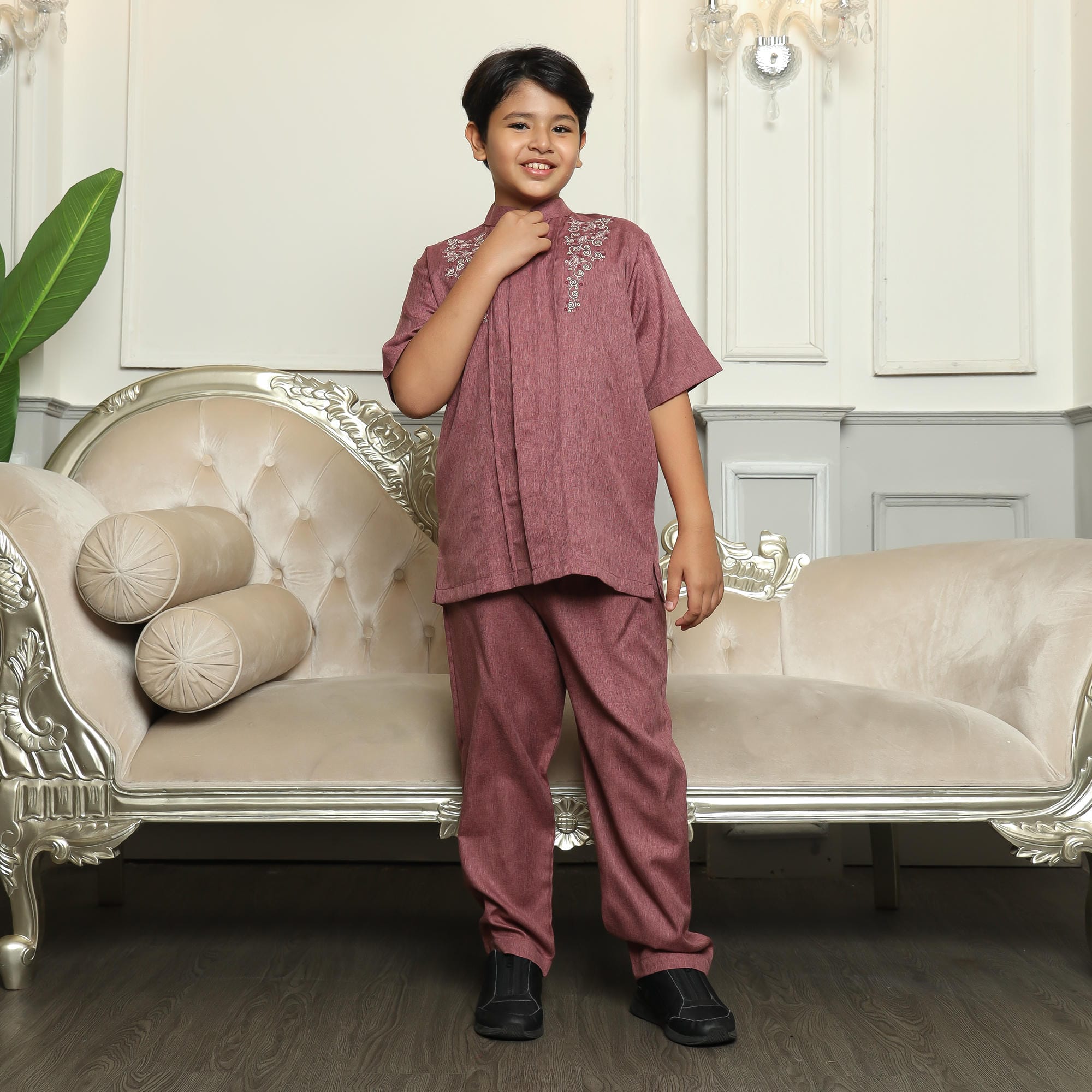 Baju Koko Anak Sarimbit KKA 41 Burgundy Lengan Pendek