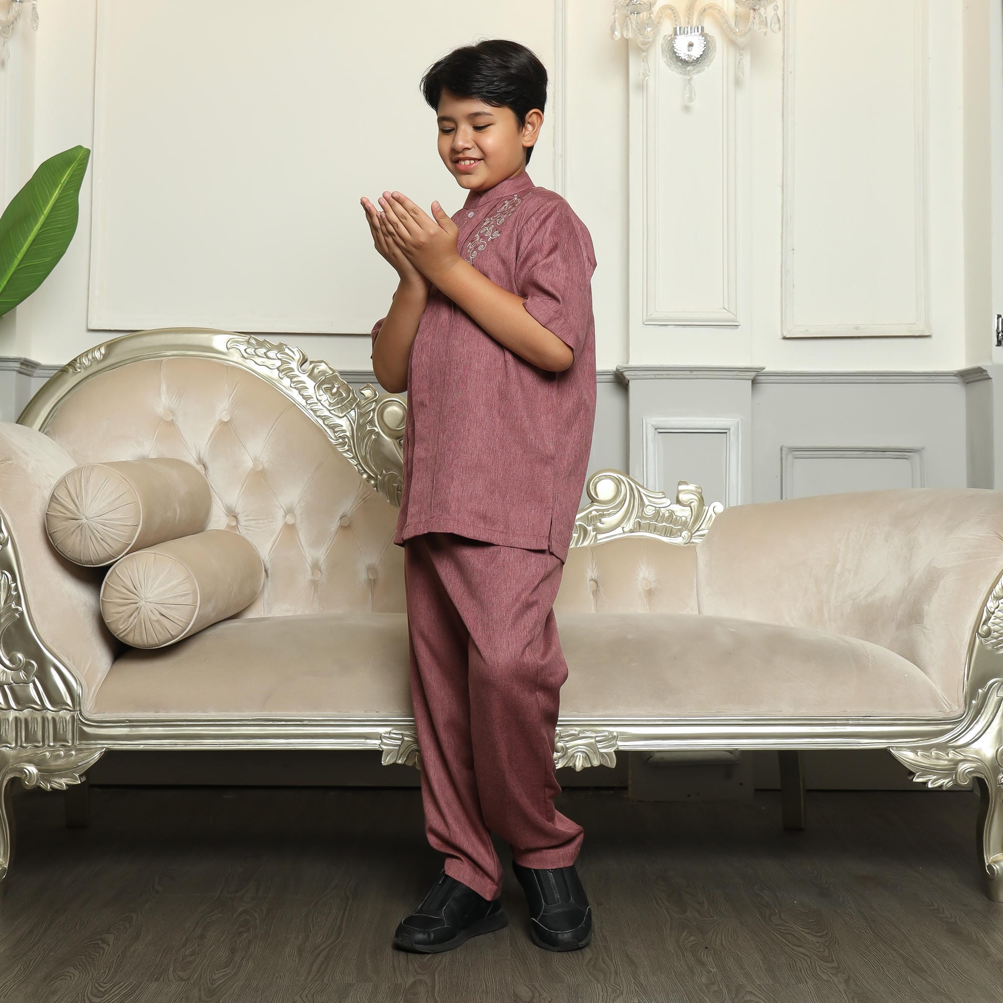 Baju Koko Anak Sarimbit KKA 41 Burgundy Lengan Pendek foto 2
