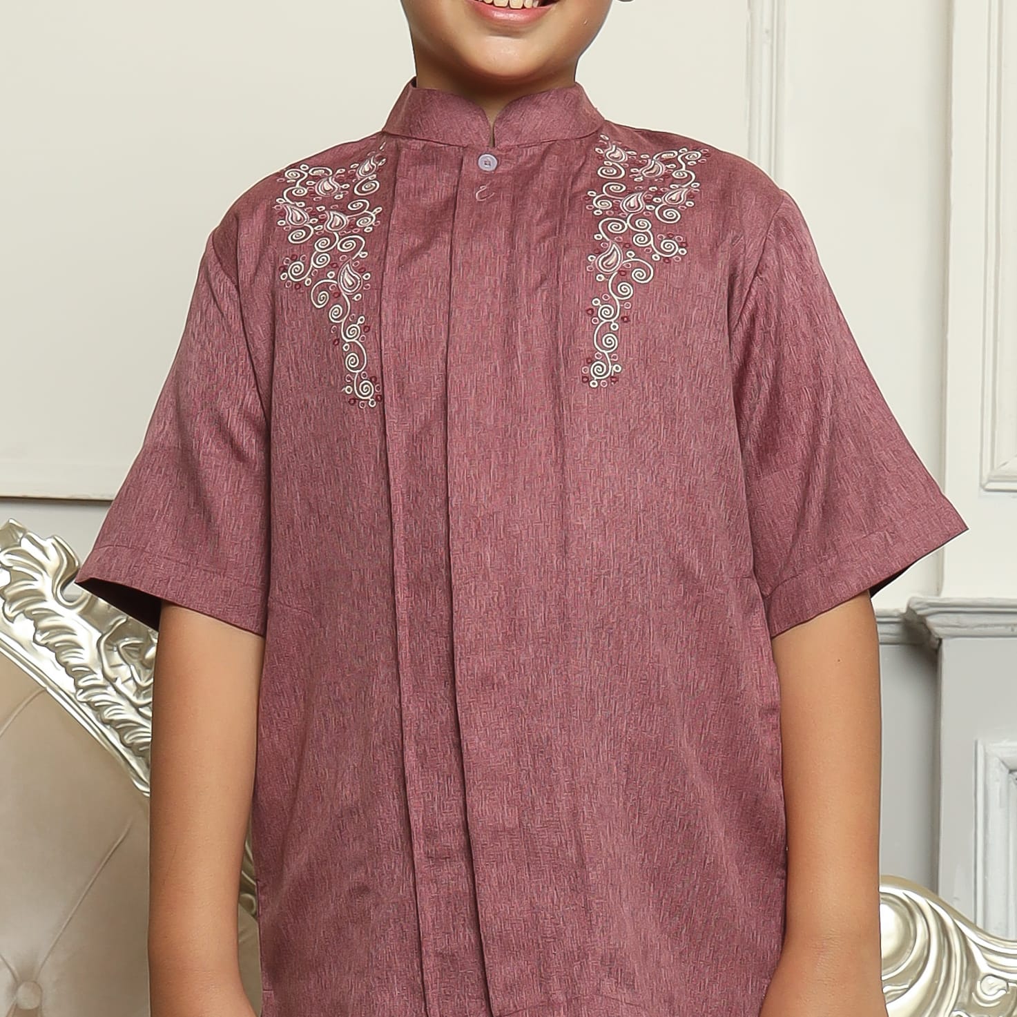 Baju Koko Anak Sarimbit KKA 41 Burgundy Lengan Pendek foto 4
