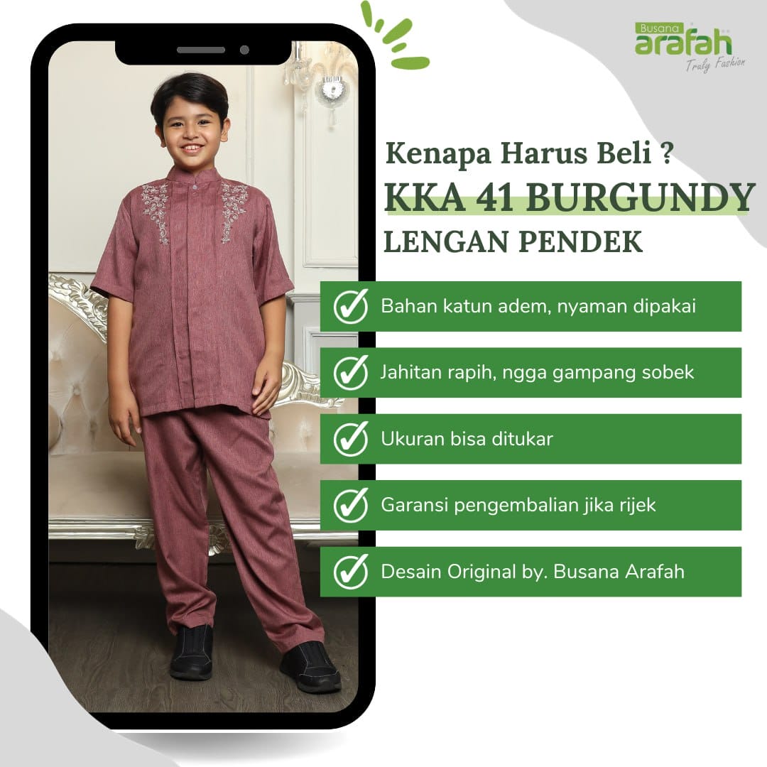 Baju Koko Anak Sarimbit KKA 41 Burgundy Lengan Pendek foto 5