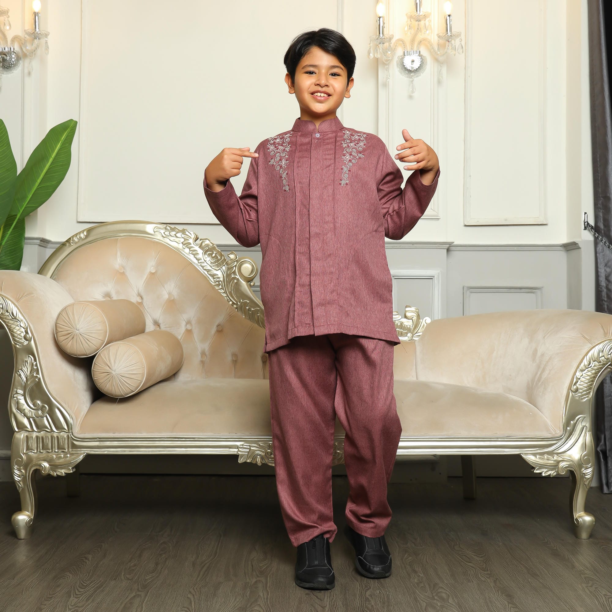 Baju Koko Anak Sarimbit KKA 41 Burgundy Lengan Panjang