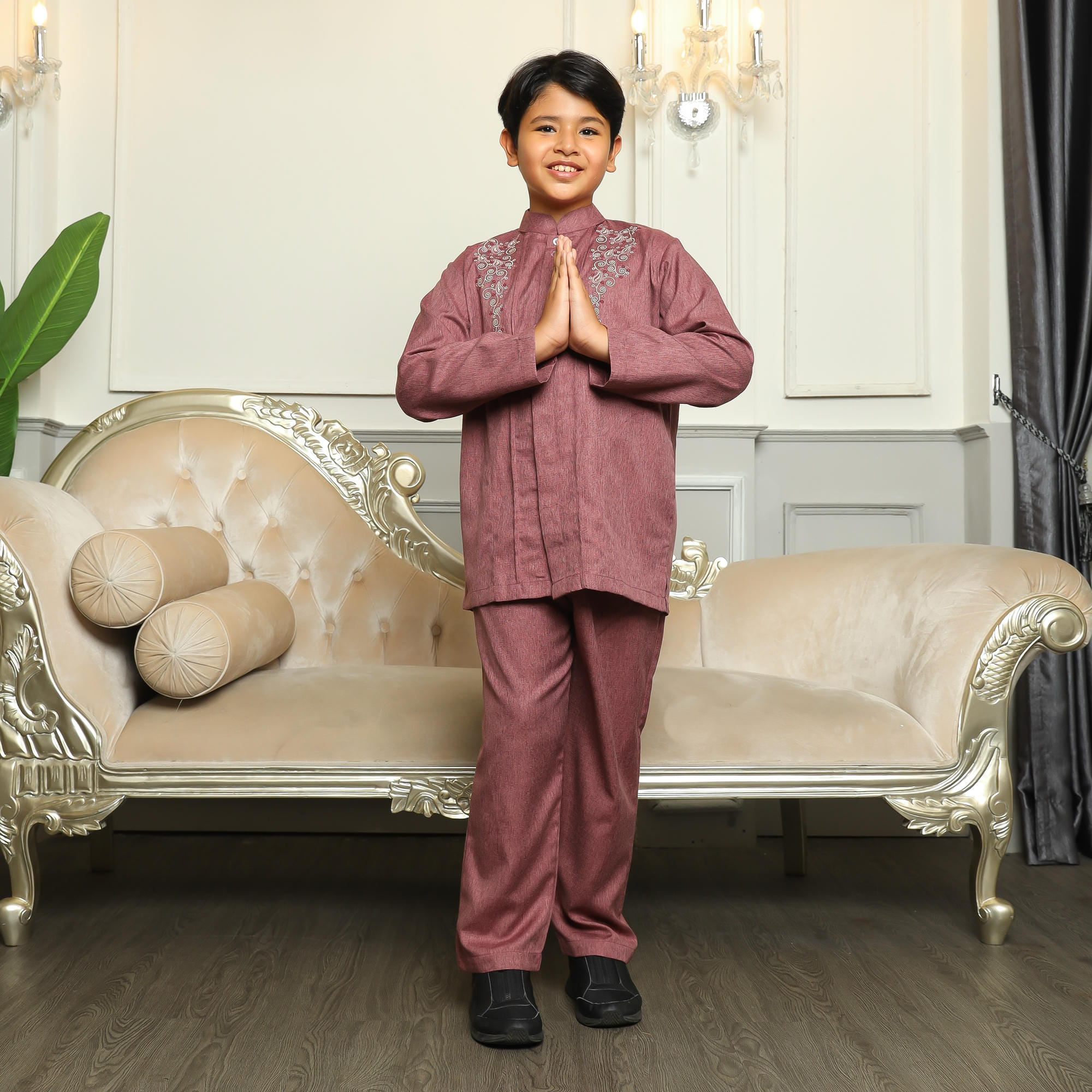 Baju Koko Anak Sarimbit KKA 41 Burgundy Lengan Panjang foto 2