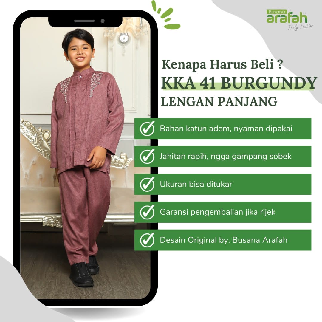 Baju Koko Anak Sarimbit KKA 41 Burgundy Lengan Panjang foto 6