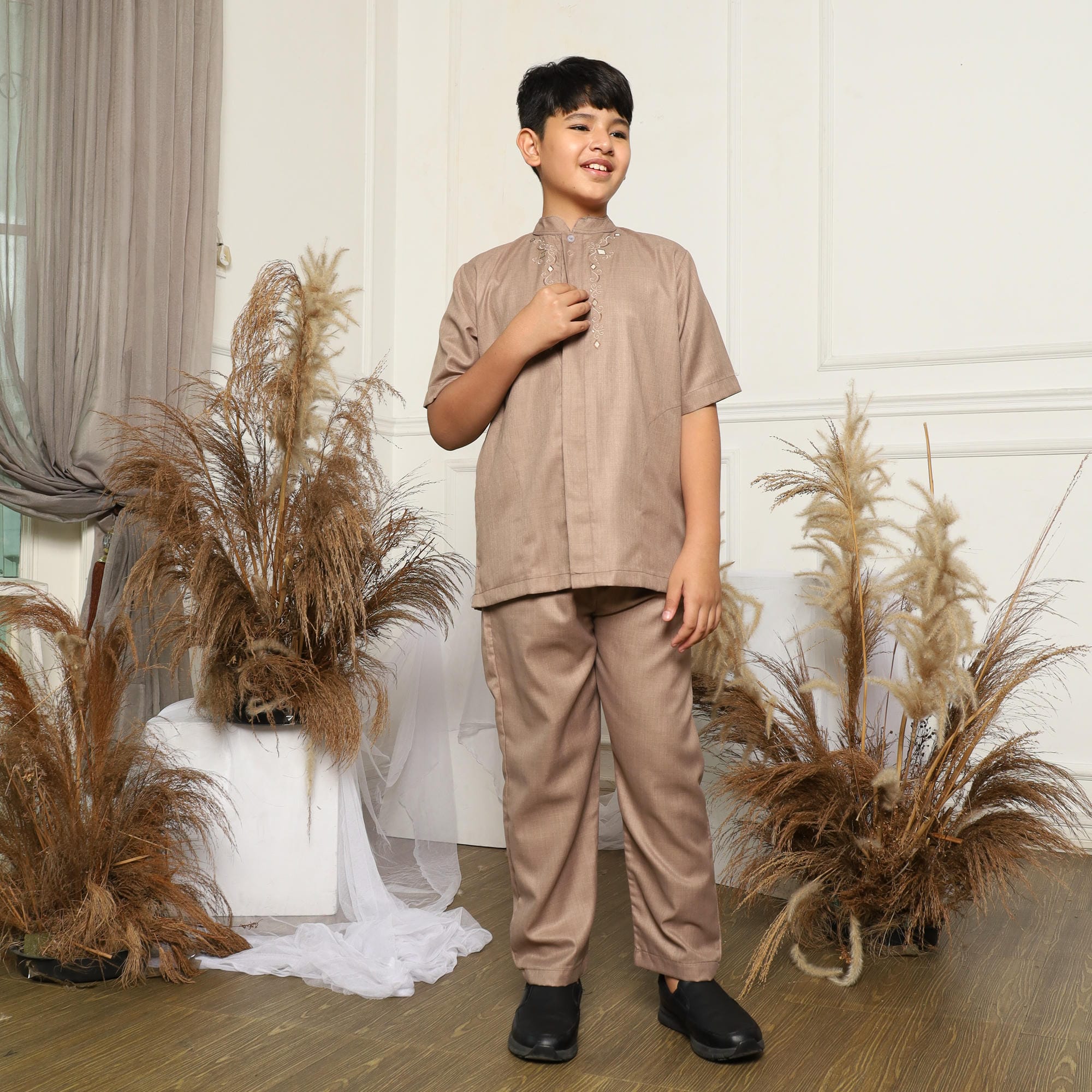 Baju Koko Anak Sarimbit KKA 44 Mocca Lengan Pendek foto 3